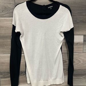 Express Women's Cream and Black Long Sleeve Top